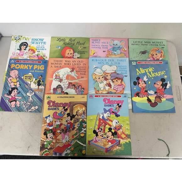 Lot of 10 Golden A Big Coloring Books - Disney Babies, Minnie Mouse, Porky Pig